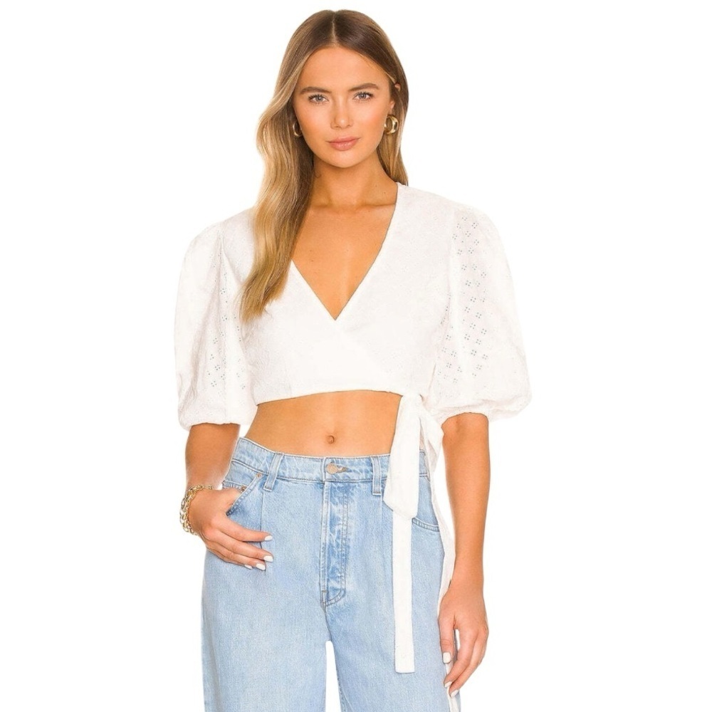 NWT-MINKPINK Lola Wrap Blouse in White Size Large